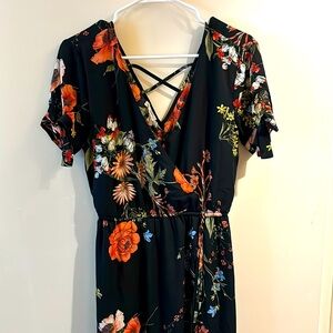 Long floral sundress with cinched waist tie